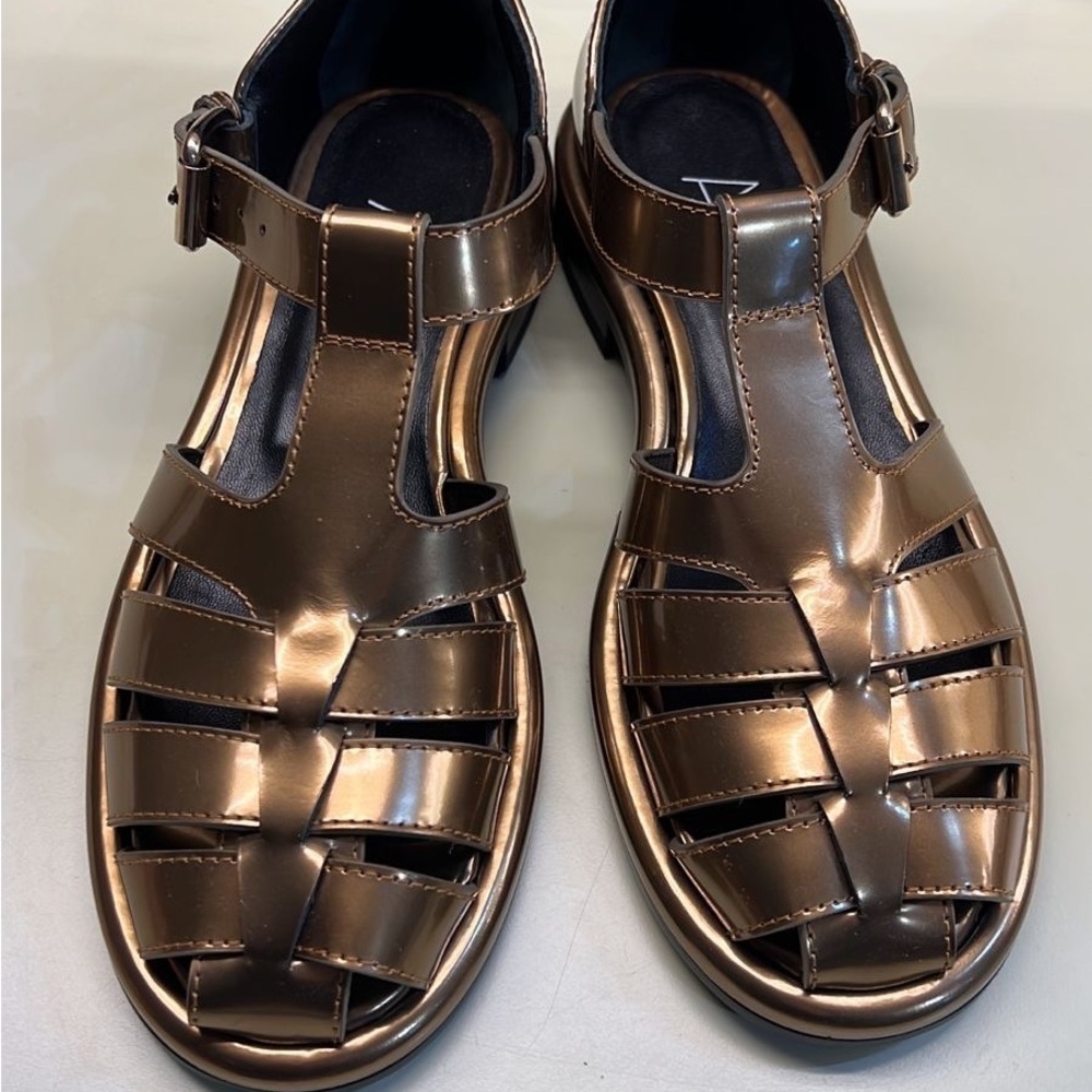 NWT AGL Metallic Leather Fisherman Sandals Designer Italian Luxury made in Italy - Picture 2 of 8